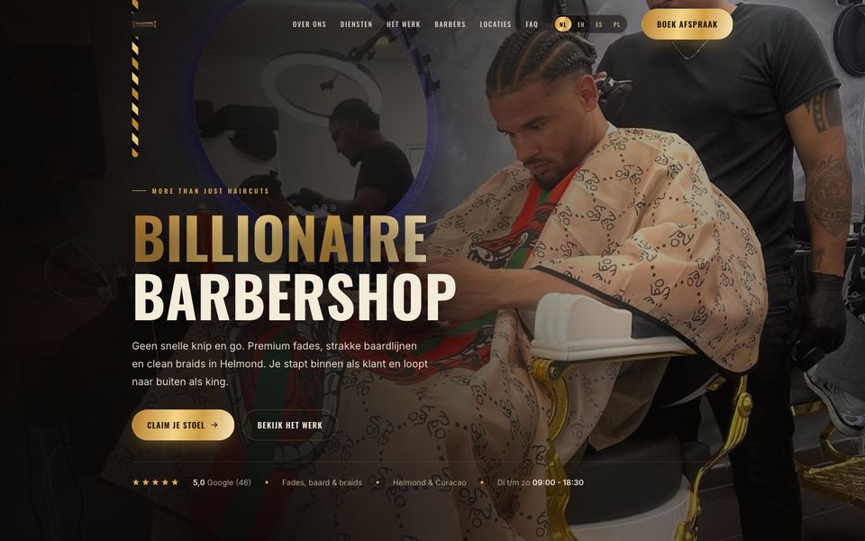 Website van Billionaire Barbershop
